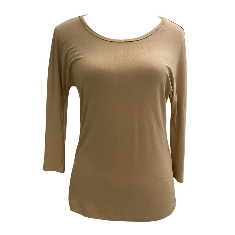 MAX MARA Size M Solid Beige Viscose Elastine 3/4 Sleeve T-Shirt Quiet Luxury